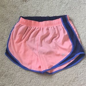 Nike Dri-Fit Tempo shorts, coral and navy